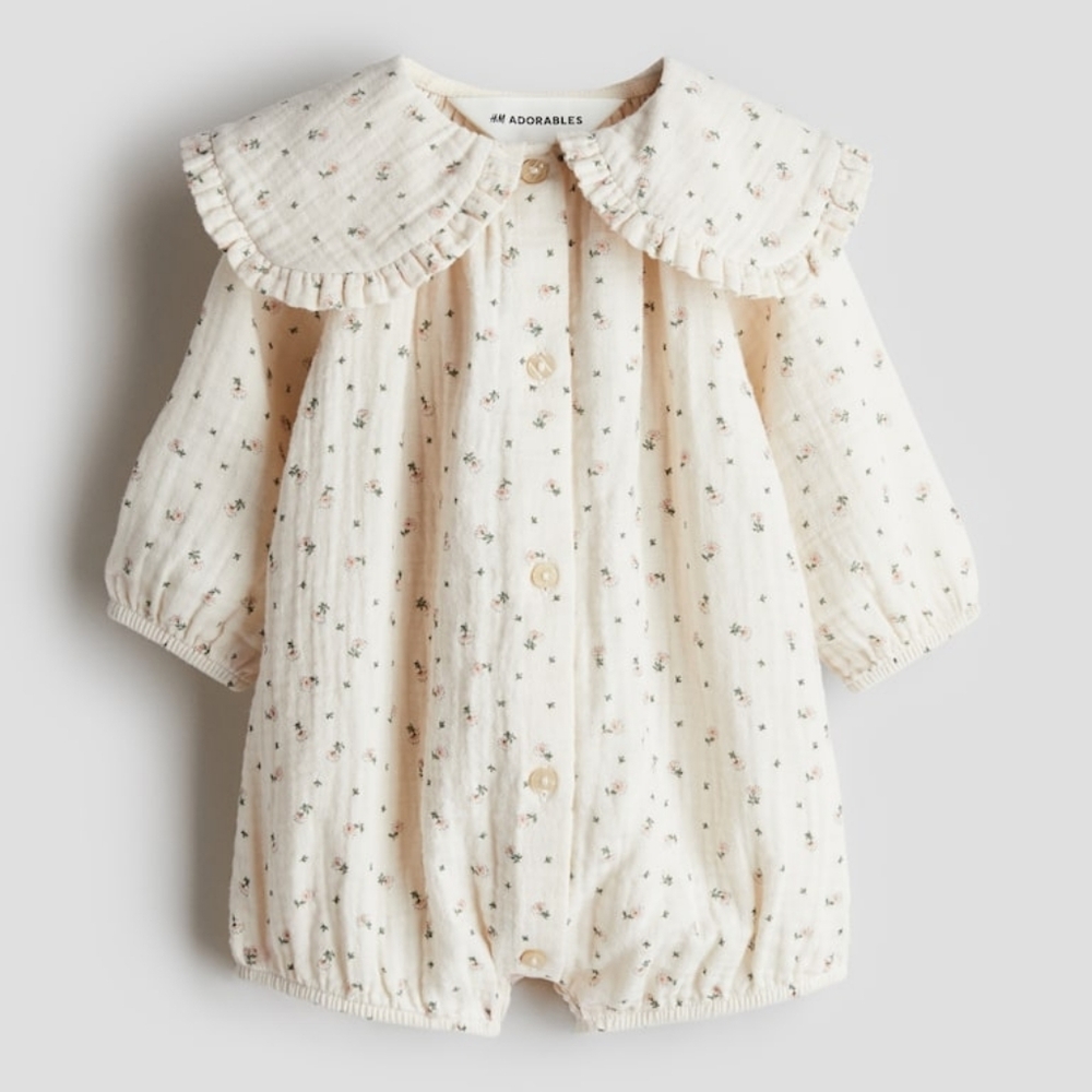 NWT H&M Adorables Cotton Muslin Floral Romper 2-4m